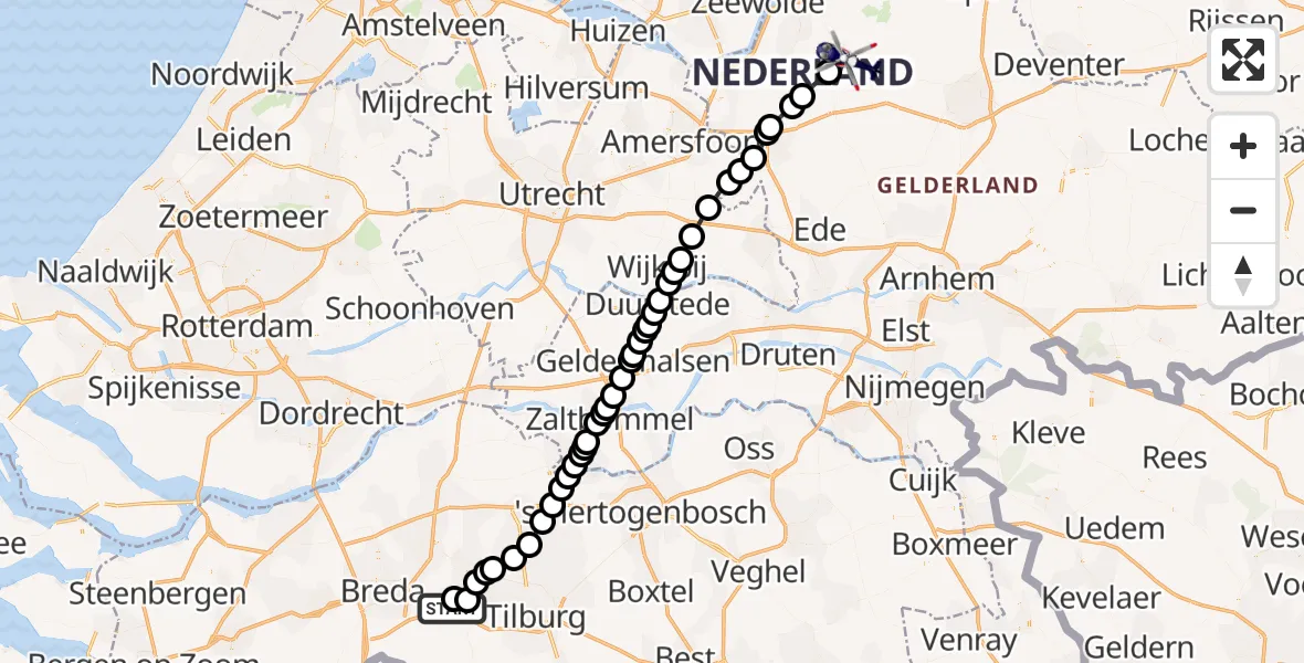 Vluchtroute Politiehelikopter Vliegbasis Gilze Rijen - Ermelo, 12 juni 2026, 10:27