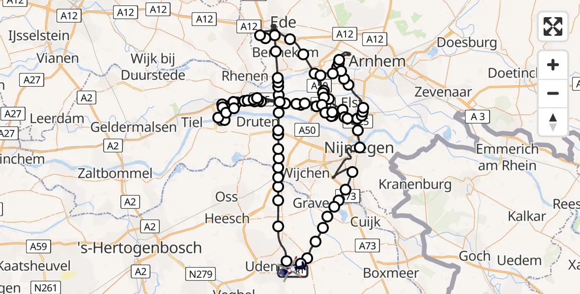 Vluchtroute Politiehelikopter Vliegbasis Volkel - Vliegbasis Volkel, 12 juni 2026, 10:50