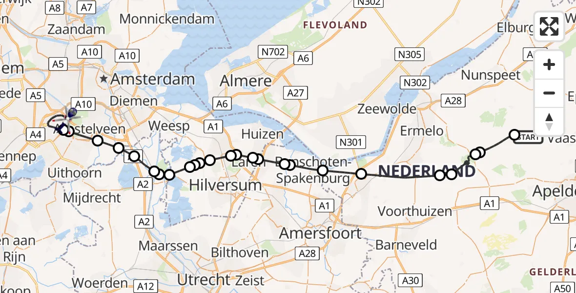 Vluchtroute Politiehelikopter Vaassen - Amsterdam Vliegveld Schiphol, 12 juni 2026, 11:27