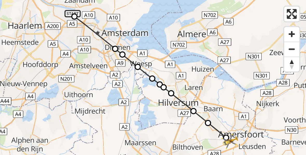 Vluchtroute Traumahelikopter Amsterdam Heliport - Amersfoort, 12 juni 2026, 12:09