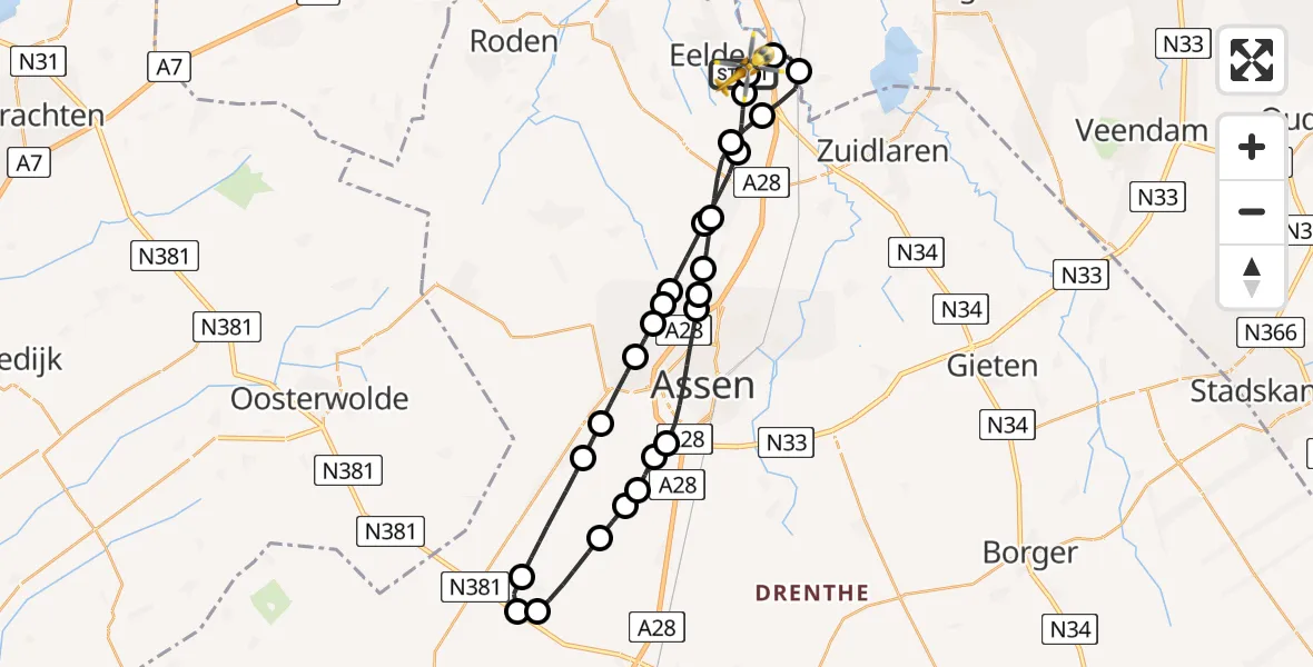 Vluchtroute Traumahelikopter Groningen Airport Eelde - Groningen Airport Eelde, 12 juni 2026, 12:32
