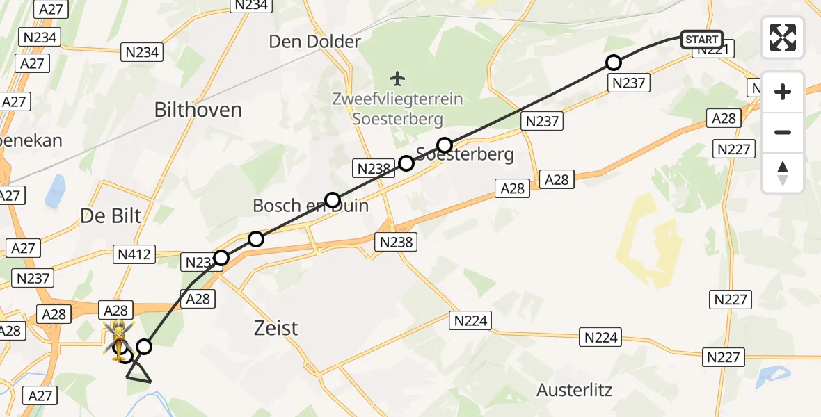 Vluchtroute Traumahelikopter Amersfoort - Universitair Medisch Centrum Utrecht, 12 juni 2026, 12:54