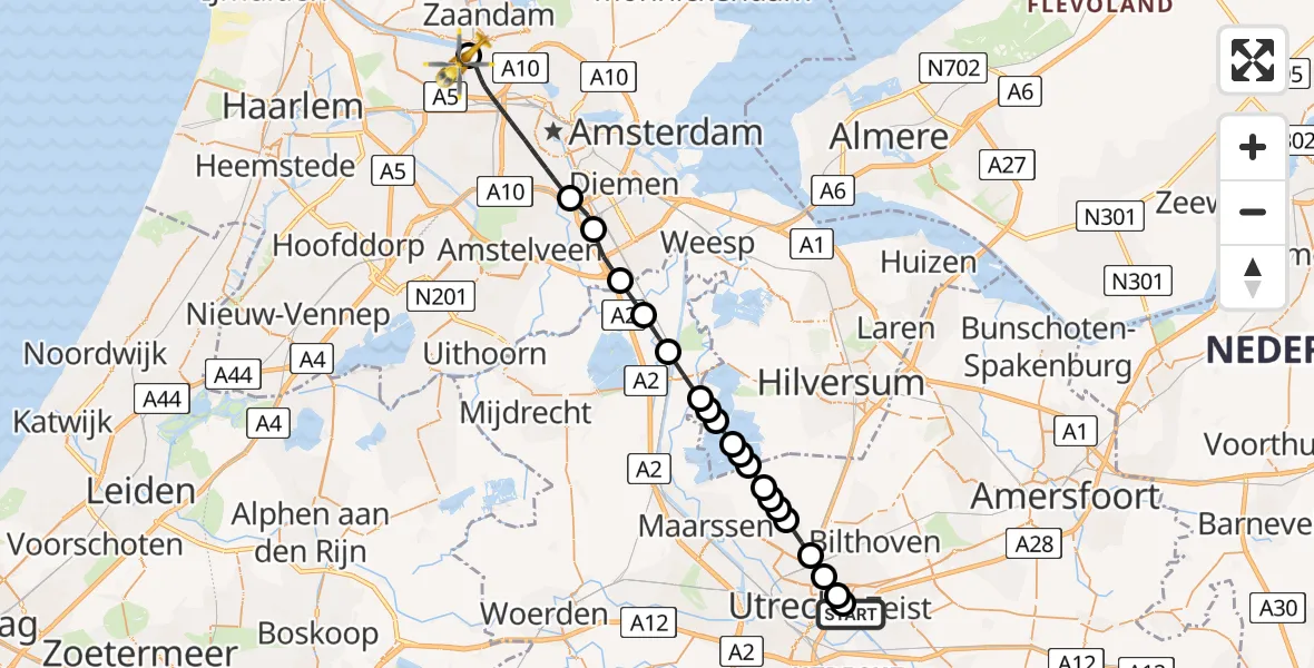 Vluchtroute Traumahelikopter Universitair Medisch Centrum Utrecht - Amsterdam Heliport, 12 juni 2026, 13:03