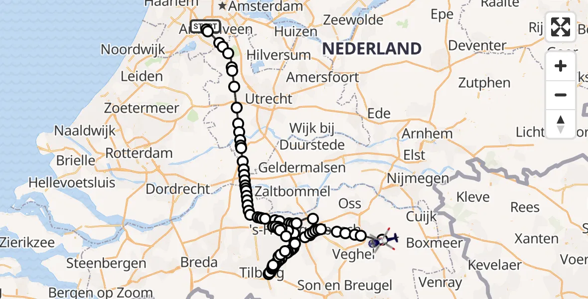 Vluchtroute Politiehelikopter Amsterdam Vliegveld Schiphol - Vliegbasis Volkel, 12 juni 2026, 13:16