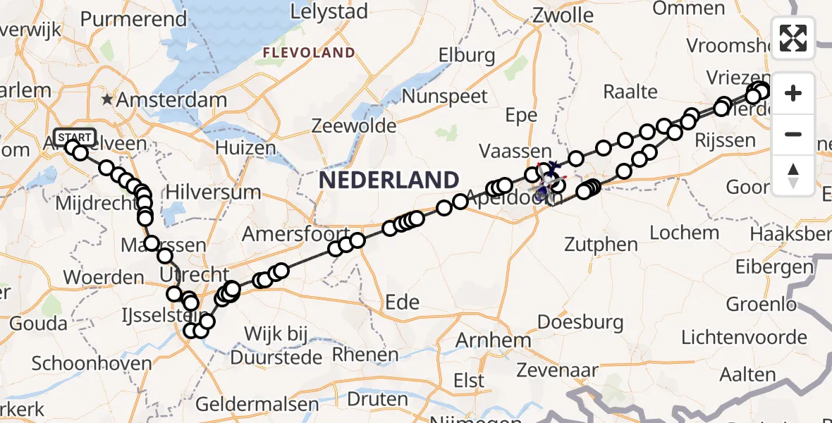 Vluchtroute Politiehelikopter Amsterdam Vliegveld Schiphol - Vliegveld Teuge, 12 juni 2026, 13:40