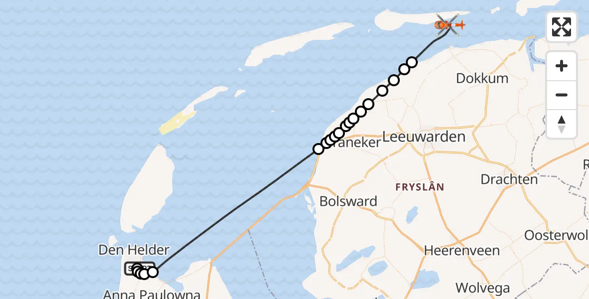 Vluchtroute Kustwachthelikopter Militair vliegveld De Kooy / Den Helder Airport - Waddenzee, 12 juni 2026, 14:03