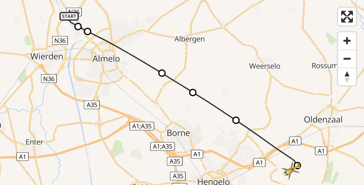 Vluchtroute Traumahelikopter Almelo - Twente Airport, 12 juni 2026, 14:25