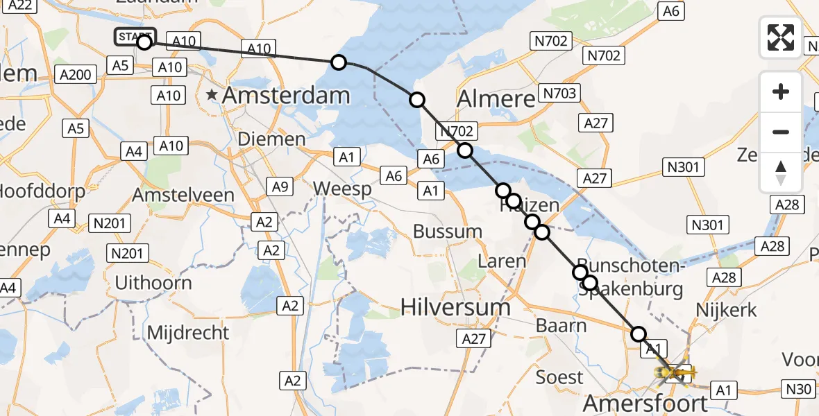 Vluchtroute Traumahelikopter Amsterdam Heliport - Amersfoort, 12 juni 2026, 14:37