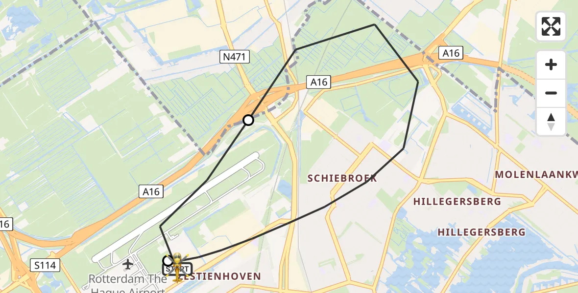 Vluchtroute Traumahelikopter Rotterdam The Hague Airport - Rotterdam The Hague Airport, 12 juni 2026, 14:42