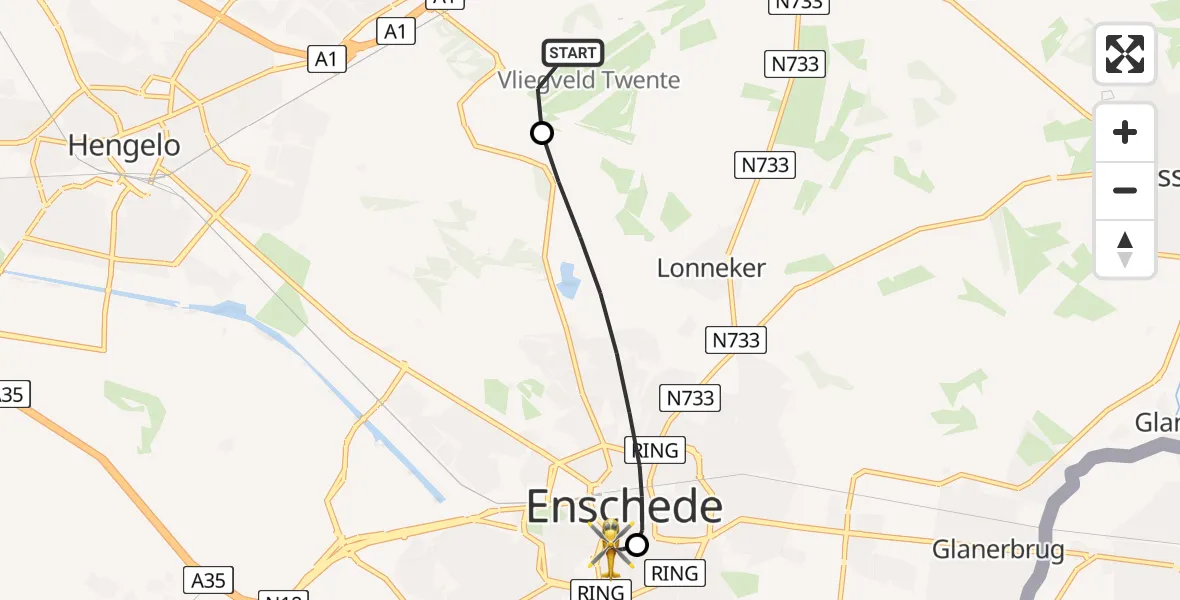 Vluchtroute Traumahelikopter Twente Airport - Medisch Spectrum Twente Hospital Heliport, 12 juni 2026, 14:47