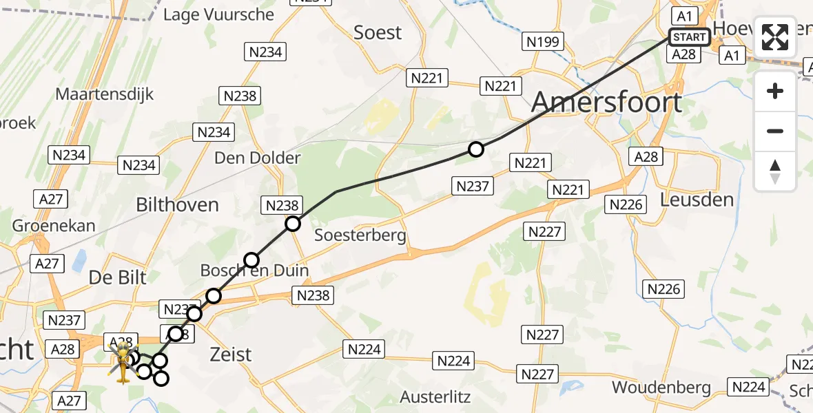 Vluchtroute Traumahelikopter Amersfoort - Universitair Medisch Centrum Utrecht, 12 juni 2026, 15:15