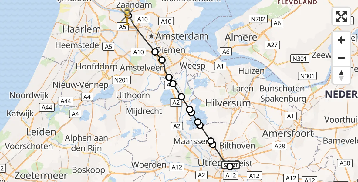 Vluchtroute Traumahelikopter Universitair Medisch Centrum Utrecht - Amsterdam Heliport, 12 juni 2026, 15:40