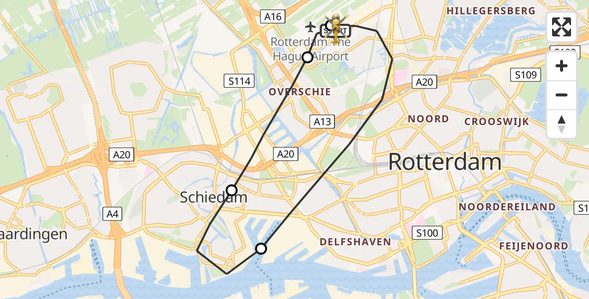 Vluchtroute Traumahelikopter Rotterdam The Hague Airport - Rotterdam The Hague Airport, 12 juni 2026, 16:12