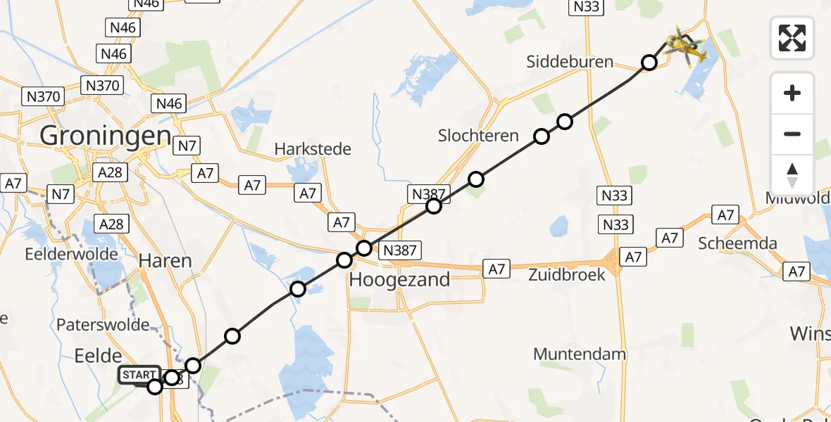 Vluchtroute Traumahelikopter Groningen Airport Eelde - Wagenborgen, 12 juni 2026, 17:08
