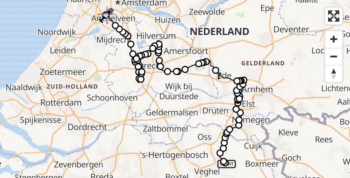 Vluchtroute Politiehelikopter Vliegbasis Volkel - Amsterdam Vliegveld Schiphol, 12 juni 2026, 18:29