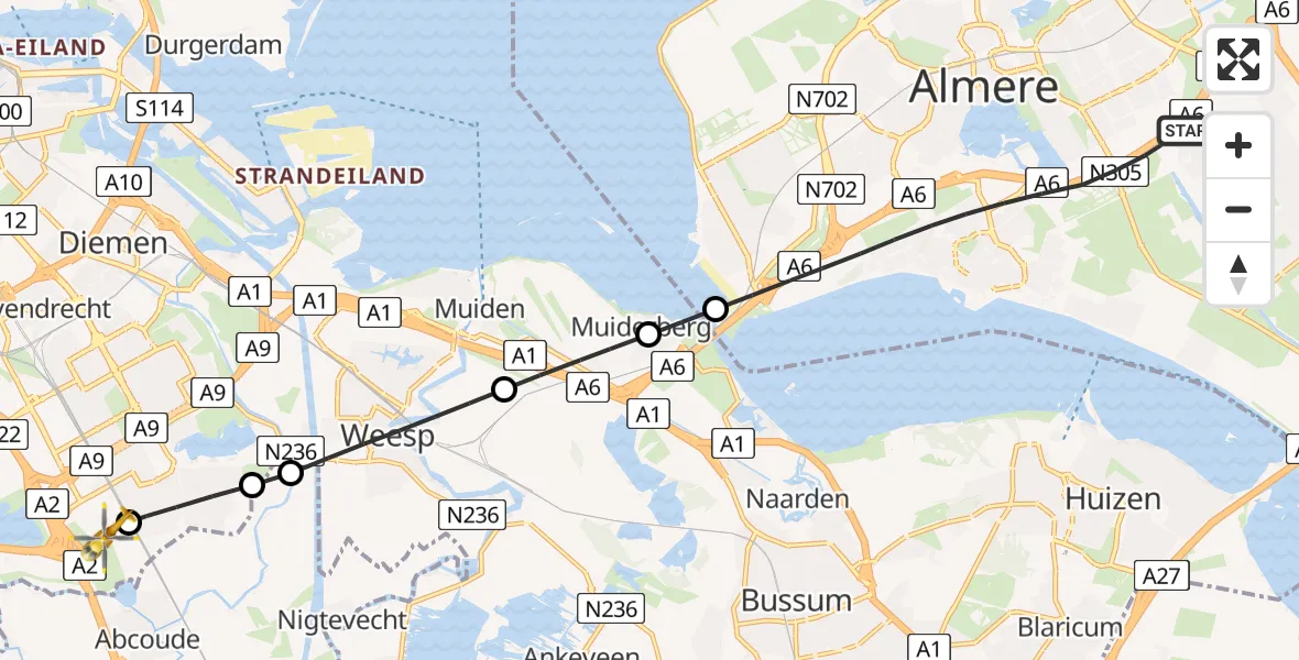 Vluchtroute Traumahelikopter Almere - Amsterdam UMC Helipad, 12 juni 2026, 19:39