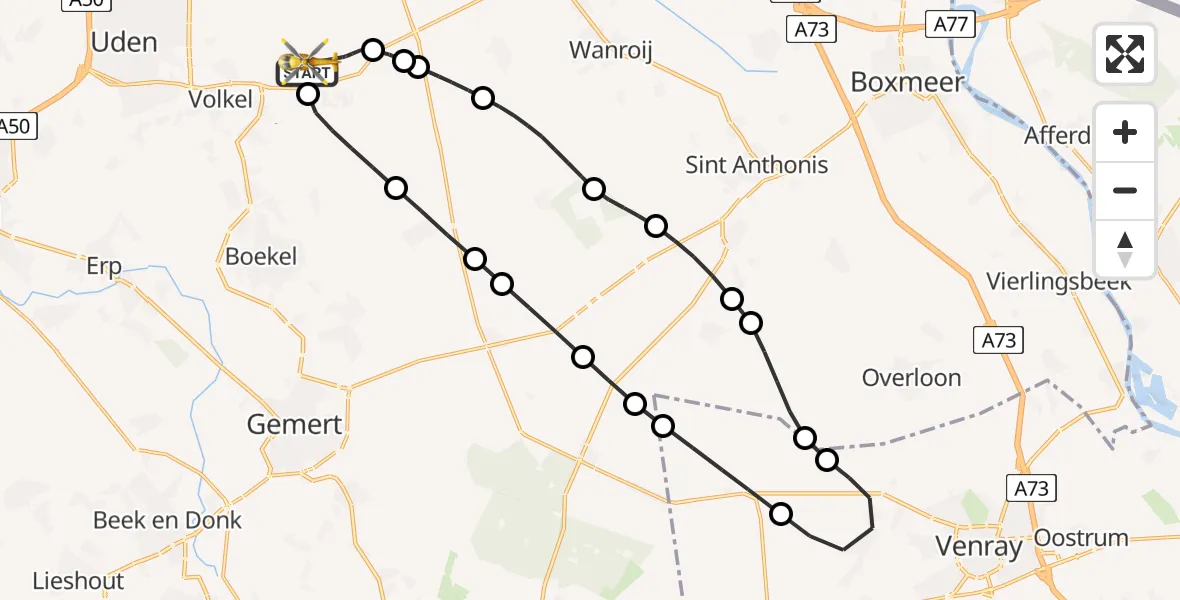 Vluchtroute Traumahelikopter Vliegbasis Volkel - Vliegbasis Volkel, 12 juni 2026, 22:47