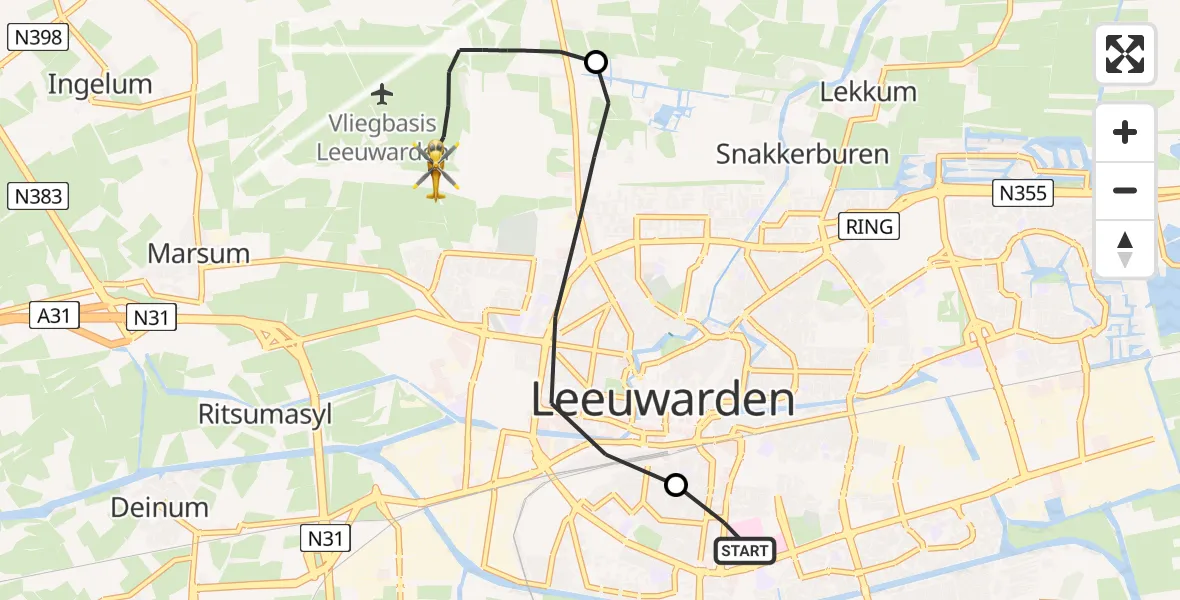 Vluchtroute Ambulancehelikopter Leeuwarden Medical Center Heliport - Vliegbasis Leeuwarden, 13 juni 2026, 02:26
