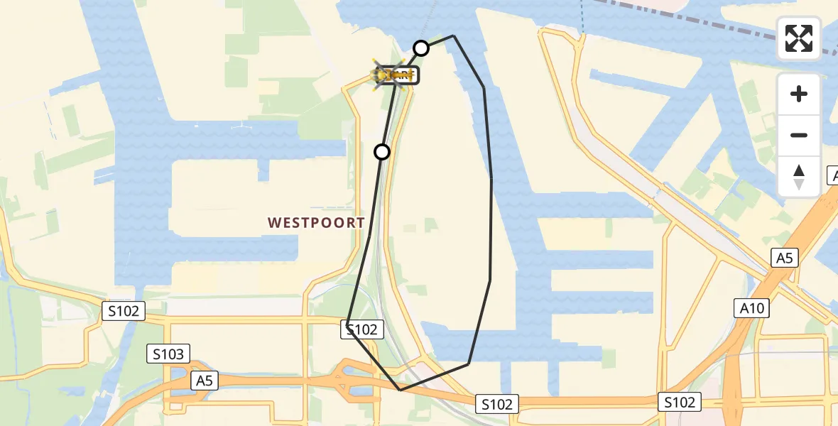 Vluchtroute Traumahelikopter Amsterdam Heliport - Amsterdam Heliport, 13 juni 2026, 05:03