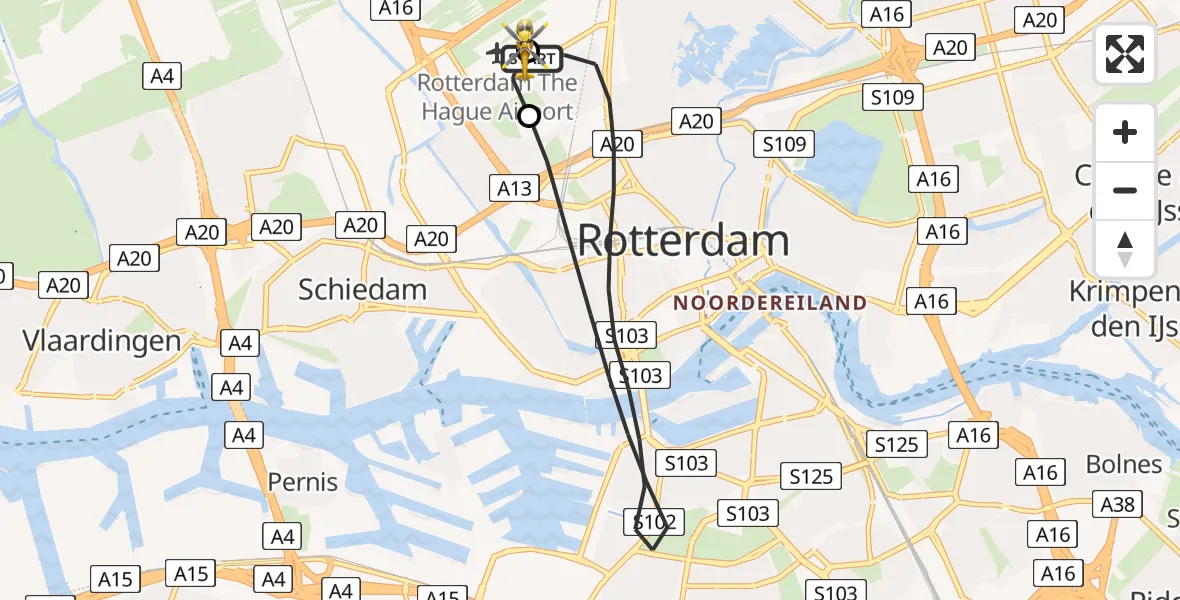 Vluchtroute Traumahelikopter Rotterdam The Hague Airport - Rotterdam The Hague Airport, 13 juni 2026, 06:01