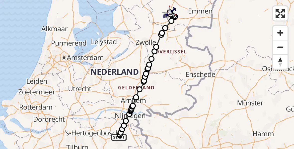 Vluchtroute Politiehelikopter Vliegbasis Volkel - Pesse, 13 juni 2026, 06:18