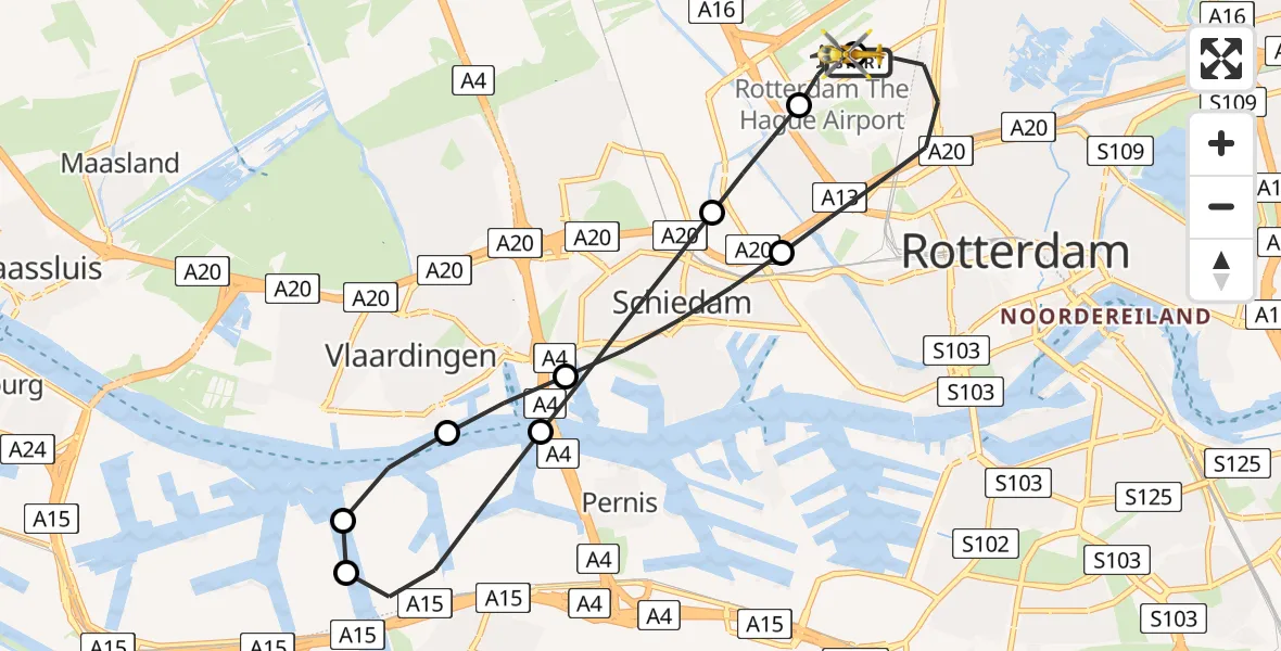 Vluchtroute Traumahelikopter Rotterdam The Hague Airport - Rotterdam The Hague Airport, 13 juni 2026, 06:28
