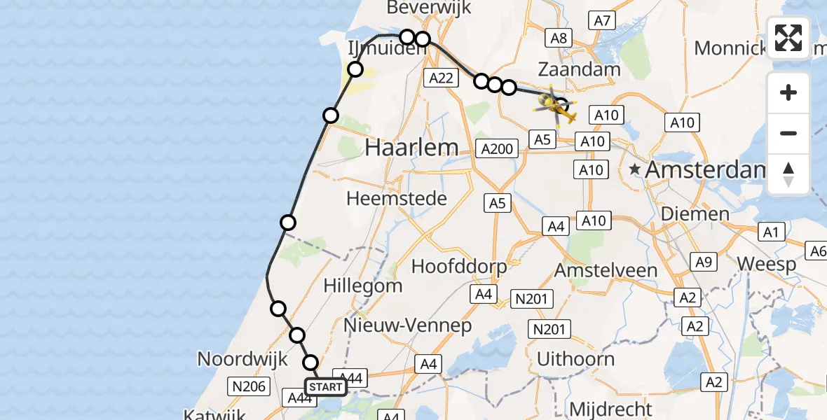 Vluchtroute Traumahelikopter Sassenheim - Amsterdam Heliport, 13 juni 2026, 07:22