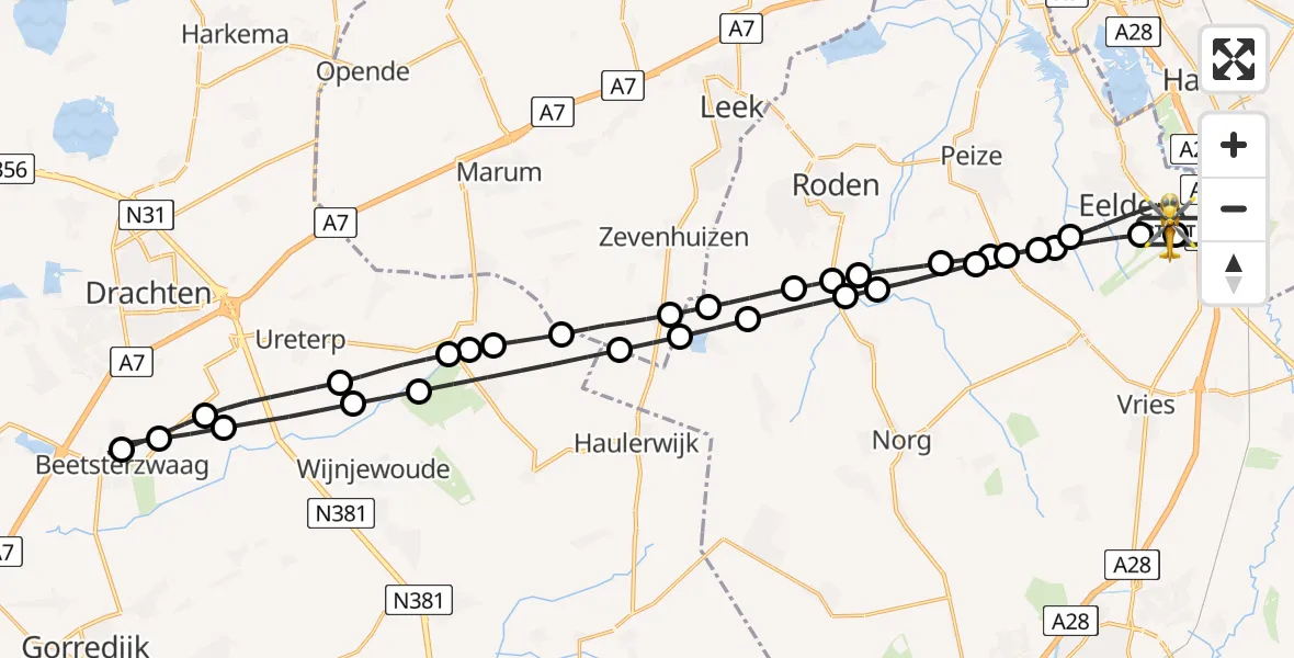 Vluchtroute Traumahelikopter Groningen Airport Eelde - Groningen Airport Eelde, 13 juni 2026, 08:25