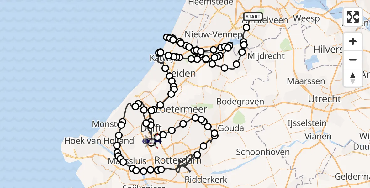 Vluchtroute Politiehelikopter Amsterdam Vliegveld Schiphol - Delft, 13 juni 2026, 09:03