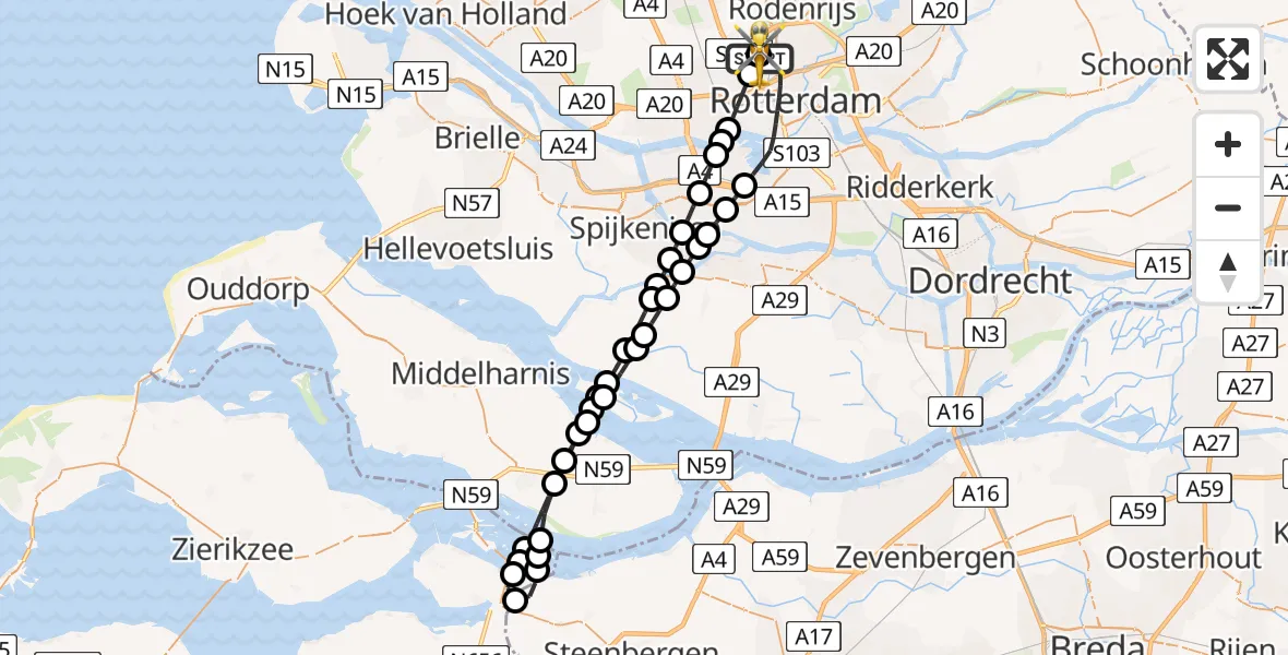 Vluchtroute Traumahelikopter Rotterdam The Hague Airport - Rotterdam The Hague Airport, 13 juni 2026, 09:04