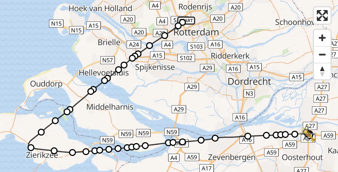 Vluchtroute Traumahelikopter Rotterdam The Hague Airport - Raamsdonksveer, 13 juni 2026, 09:51