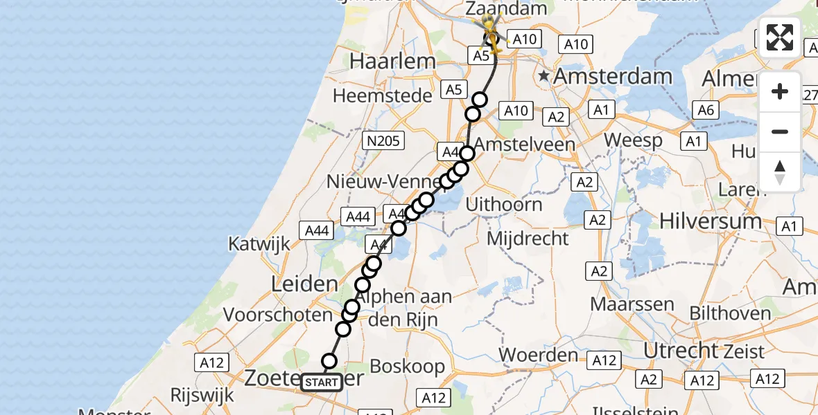 Vluchtroute Traumahelikopter Zoetermeer - Amsterdam Heliport, 13 juni 2026, 10:55