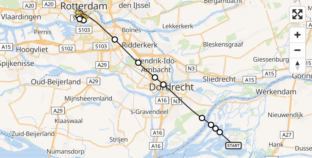 Vluchtroute Traumahelikopter Drimmelen - Erasmus Medisch Centrum Heliport, 13 juni 2026, 10:55