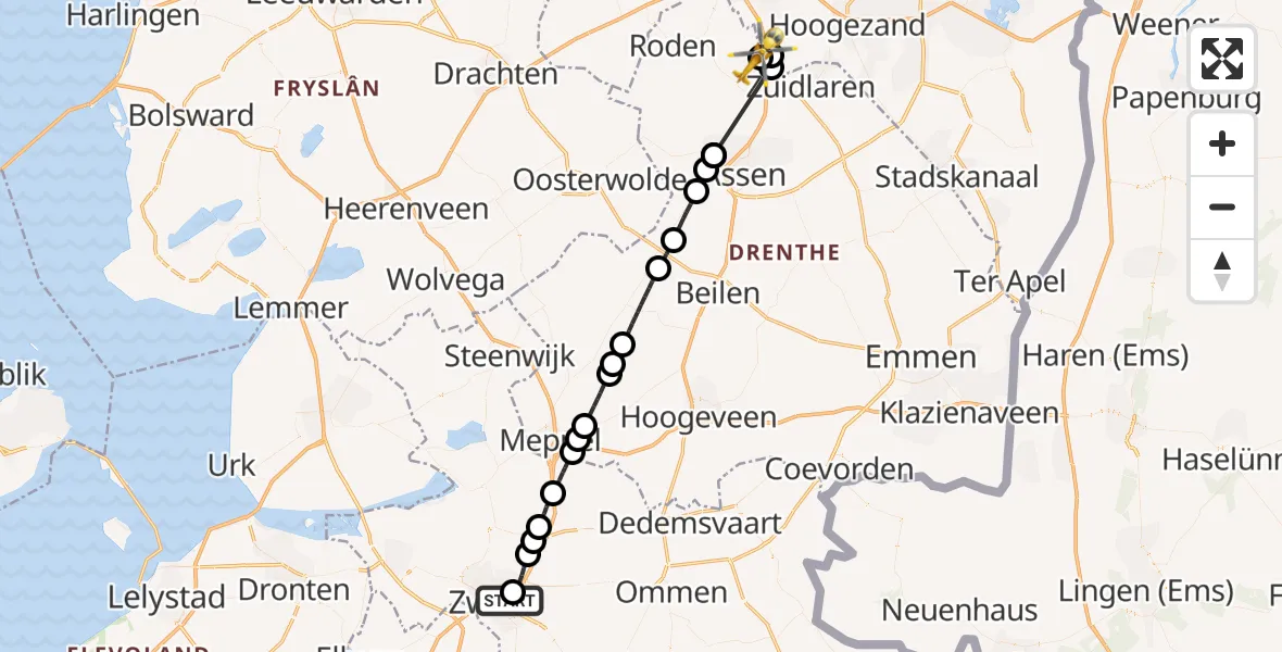 Vluchtroute Traumahelikopter Isala Hospital Zwolle Heliport - Groningen Airport Eelde, 13 juni 2026, 12:04