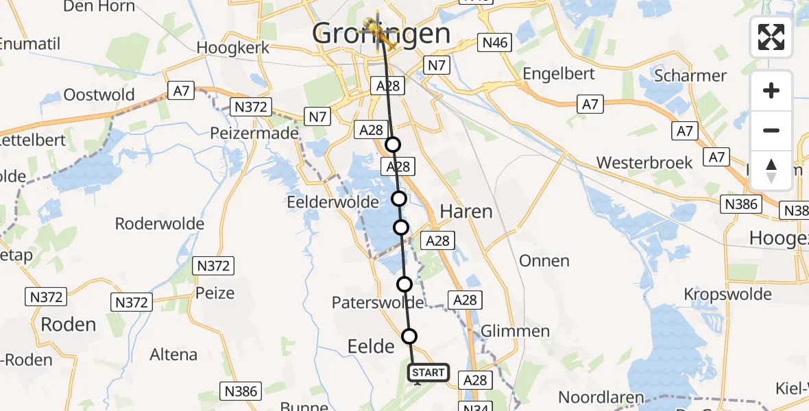 Vluchtroute Traumahelikopter Groningen Airport Eelde - Groningen, 13 juni 2026, 12:38