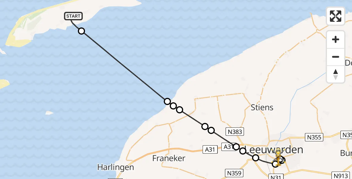 Vluchtroute Ambulancehelikopter Formerum - Leeuwarden Medical Center Heliport, 13 juni 2026, 12:47