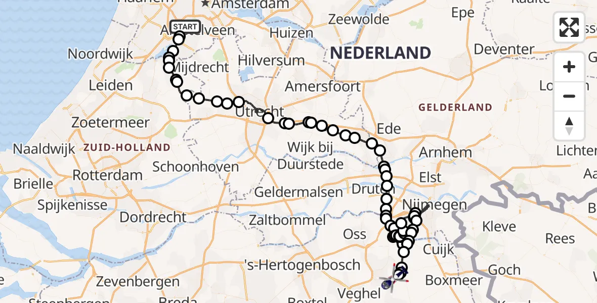 Vluchtroute Politiehelikopter Amsterdam Vliegveld Schiphol - Vliegbasis Volkel, 13 juni 2026, 13:34