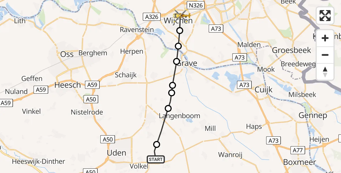 Vluchtroute Traumahelikopter Vliegbasis Volkel - Wijchen, 13 juni 2026, 13:58