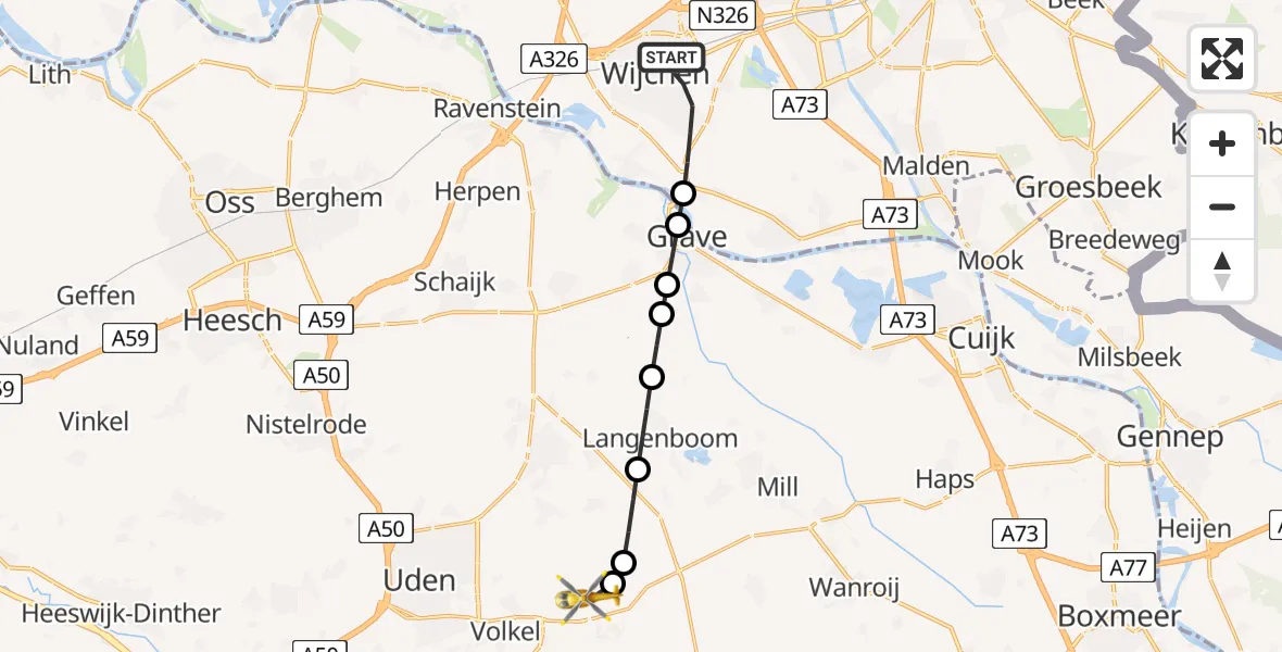 Vluchtroute Traumahelikopter Wijchen - Vliegbasis Volkel, 13 juni 2026, 14:16