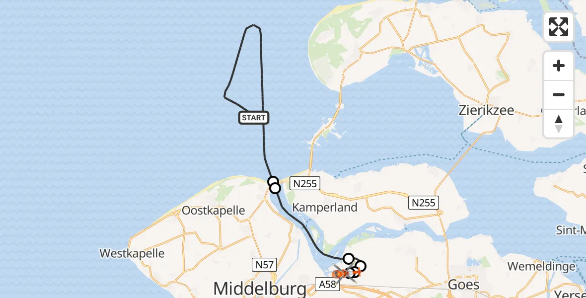 Vluchtroute Kustwachthelikopter Noordzee - Vliegveld Midden-Zeeland, 13 juni 2026, 14:47