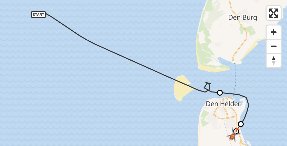 Vluchtroute Kustwachthelikopter Noordzee - Militair vliegveld De Kooy / Den Helder Airport, 13 juni 2026, 15:09