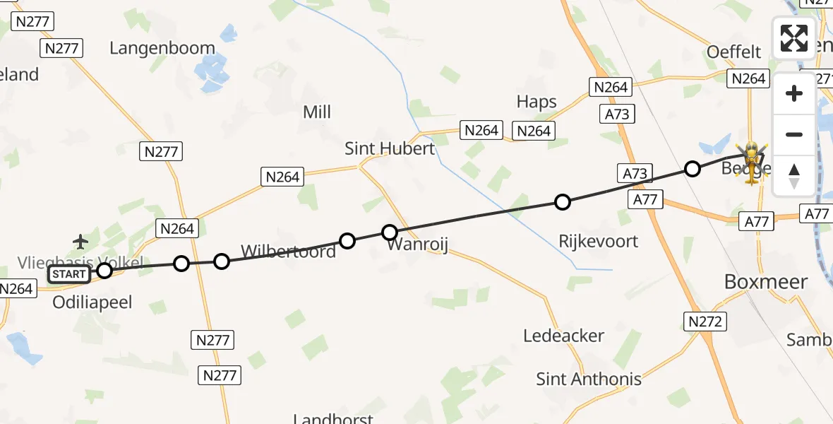 Vluchtroute Traumahelikopter Vliegbasis Volkel - Beugen, 13 juni 2026, 15:59