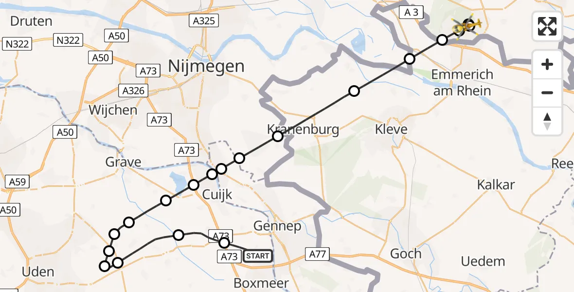 Vluchtroute Traumahelikopter Beugen - 's-Heerenberg, 13 juni 2026, 16:16