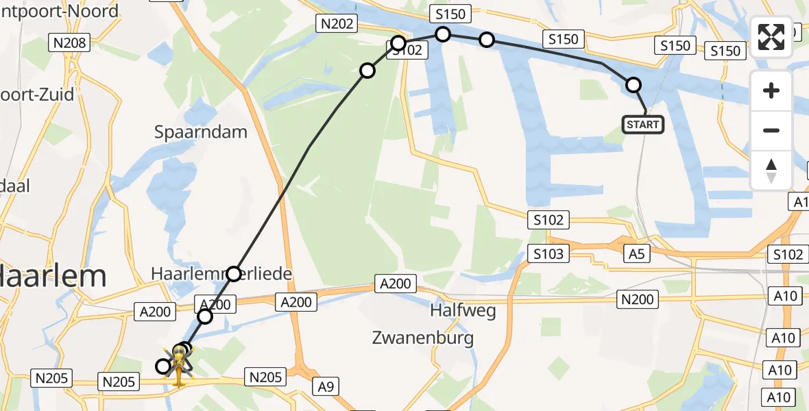 Vluchtroute Traumahelikopter Amsterdam Heliport - Vijfhuizen, 13 juni 2026, 16:32