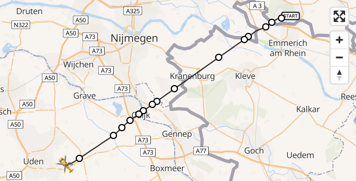 Vluchtroute Traumahelikopter 's-Heerenberg - Vliegbasis Volkel, 13 juni 2026, 16:44