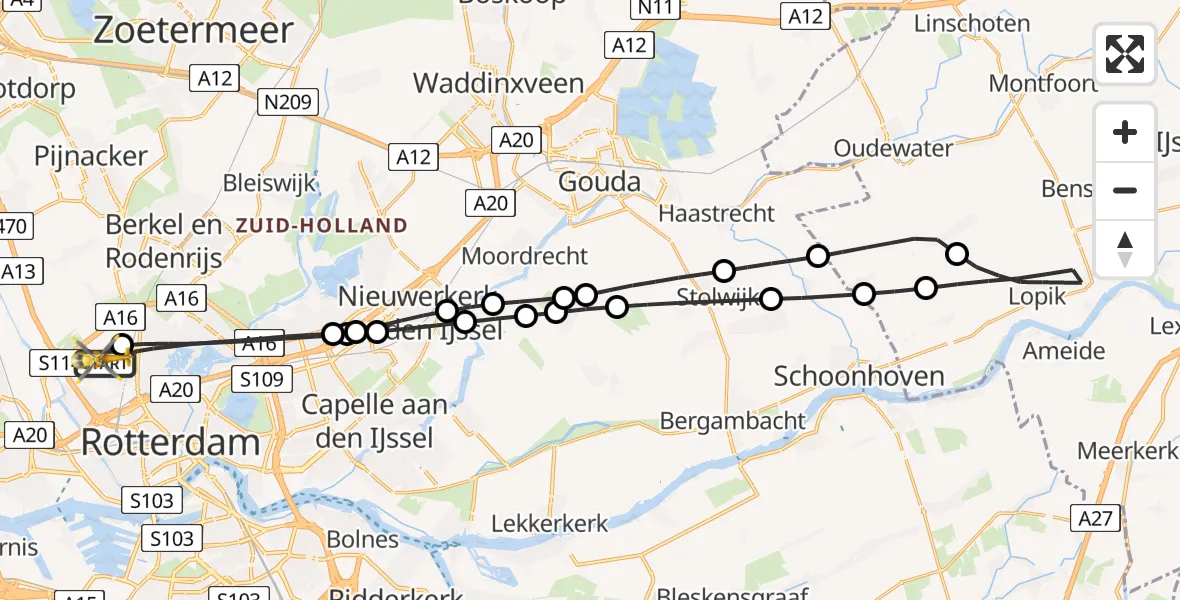 Vluchtroute Traumahelikopter Rotterdam The Hague Airport - Rotterdam The Hague Airport, 13 juni 2026, 16:56