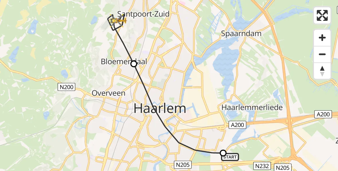 Vluchtroute Traumahelikopter Vijfhuizen - Bloemendaal, 13 juni 2026, 17:05