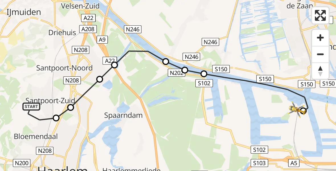 Vluchtroute Traumahelikopter Bloemendaal - Amsterdam Heliport, 13 juni 2026, 17:30