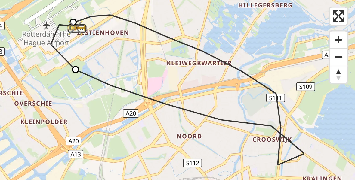 Vluchtroute Traumahelikopter Rotterdam The Hague Airport - Rotterdam The Hague Airport, 13 juni 2026, 19:01