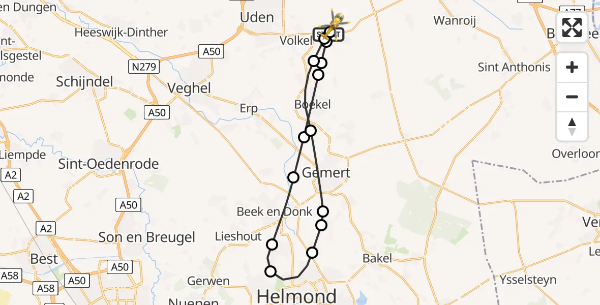 Vluchtroute Traumahelikopter Vliegbasis Volkel - Vliegbasis Volkel, 13 juni 2026, 19:11